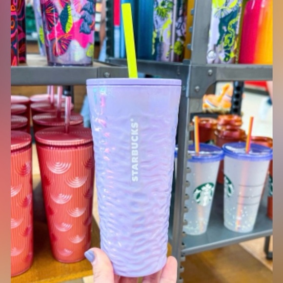 Starbucks Lilac Textured Ripple Glass Cold Cup Tumbler 18oz Limited Edition NWT - Picture 5 of 9